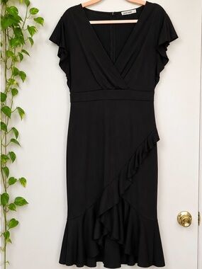 Grace Karin Black Ruffle Wrap-Style Midi Dress